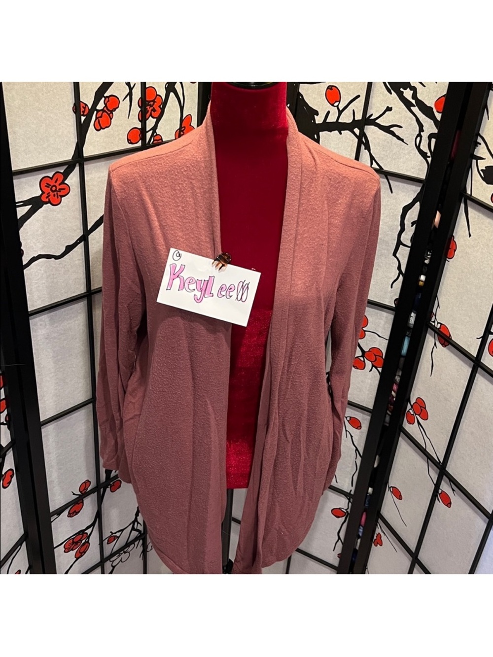 Dusty rose open cardigan with pockets. 2x